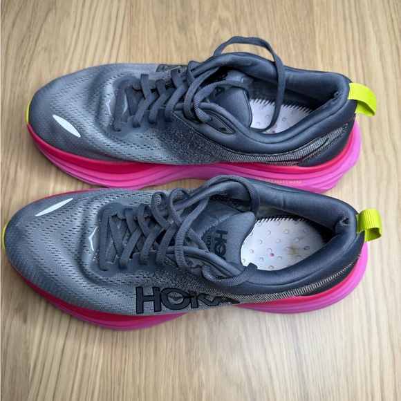 HOKA ONE ONE BONDI 8 Gray Pink Women’s Running Sneakers Size 9 - Picture 2 of 13